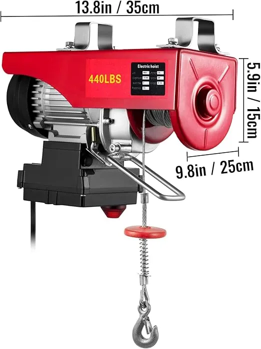 VEVOR 440LBS Electric Hoist With Wireless Remote Control & Single/Double Slings Electric Winch, Steel Electric Lift, 110V Electric Hoist For Lifting In Factories, Warehouses, Construction Site