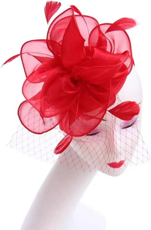 SAFERIN Women's Fascinators Feathers Tea Party Hat Veil Headband with Hair Clip for Cocktail Church…