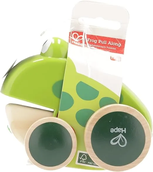 Hape Frog Pull-Along Wooden Frog Fly Eating Pull Toddler Toy, Bright Colours