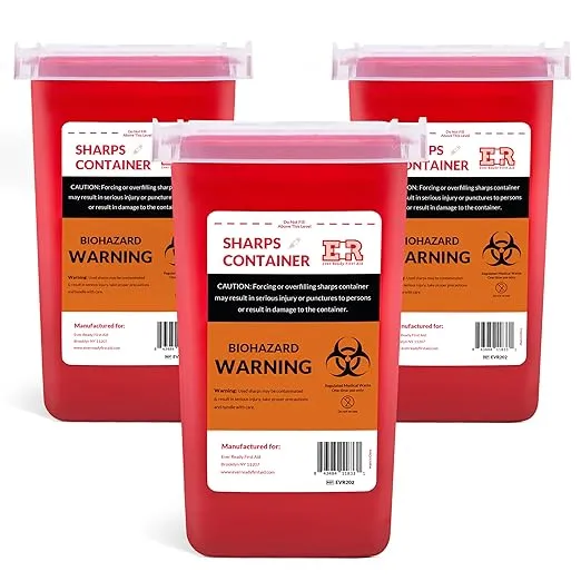 Ever Ready First Aid Sharps Container with Split Lid Design and Locking Mechanism for Sharp Waste Disposal, 1 Quart - 3 Count
