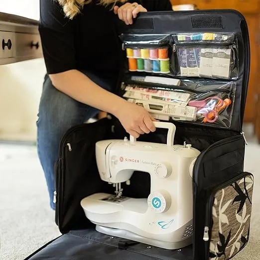 Everything Mary 4 Wheels Collapsible Deluxe Sewing Machine Storage Case, Black - Rolling Trolley Carrying Bag for Brother, Singer