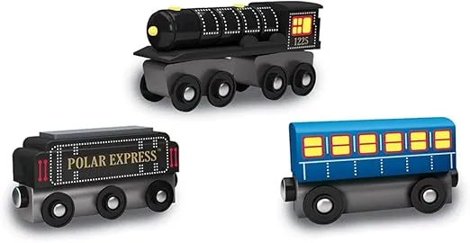 MasterPieces Wood Train Sets - The Polar Express 3 Piece Train Set - Officially Licensed Toddler & Kids Toy