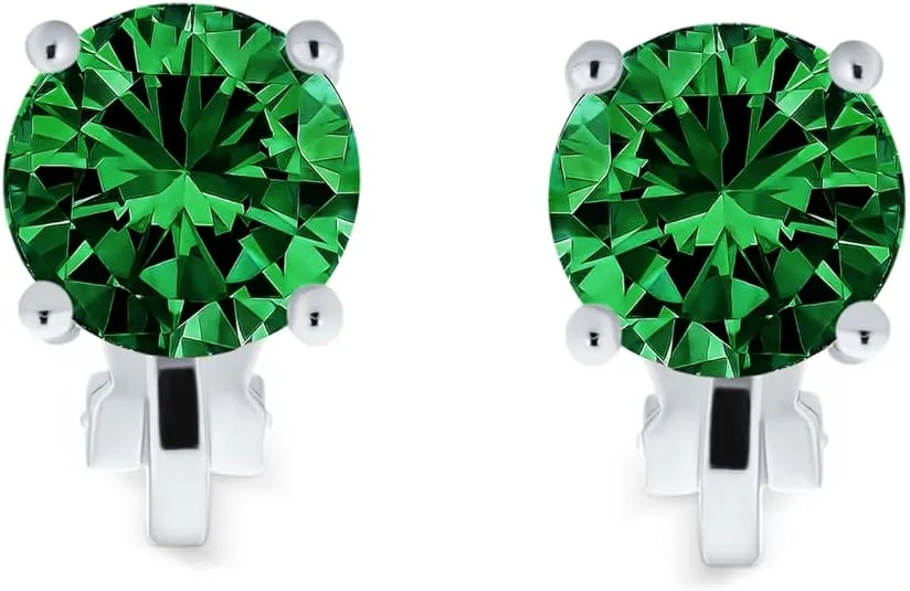 Traditional Classic 2CT Brilliant Cut Round AAA CZ Solitaire Clip On Stud Earrings for Women -Yellow Gold or Silver Plated Non-Pierced Simulated Gemstone Jewel Colors Birthstone 8MM
