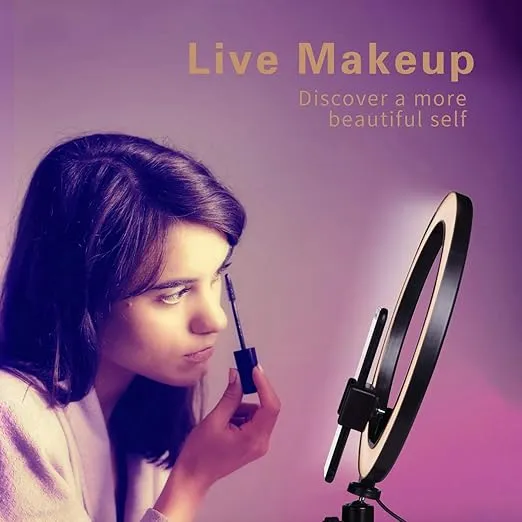 Dimmable Desk Makeup LED Ring Light 10" with Tripod Stand & Phone Holder for Live Streaming & YouTube Video, Photography, Shooting with 3 Light Modes & 10 Brightness Level