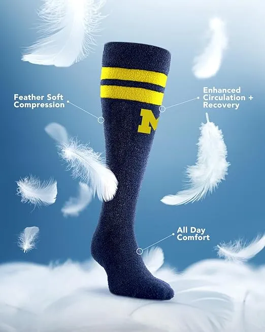 For Bare Feet NCAA MICHIGAN WOLVERINES Cozy Feather Compression Varsity Stripe Team Color Large/Extra Large