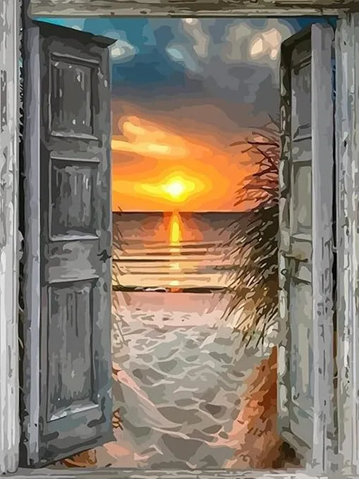 BIGKJYBC Paint by Numbers Kit for Adults,Paint by Numbers for Adults Beginner & Kids,Easy to Color and Odorless, with A Full Set of Acrylic Paint and Brushes 16×20 Inches Without Frame(Sunset Beach)
