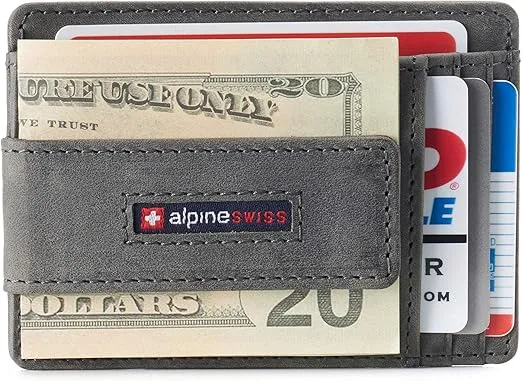 Alpine Swiss Harper Mens RFID Slim Money Clip Front Pocket Wallet Minimalist Leather ID Card Holder