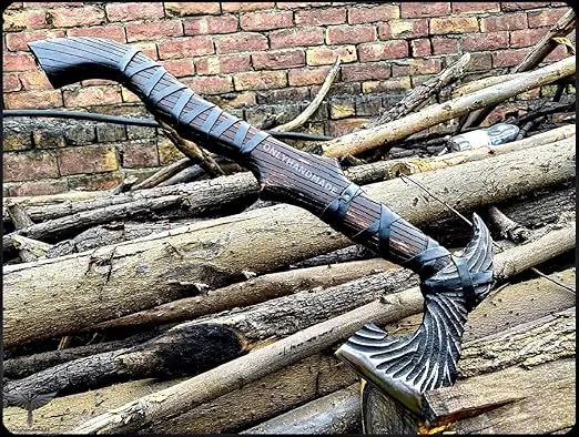 Custom Gift Forged Carbon Steel Viking Axe with Rose Wood Shaft, Viking Camping Axe & Hatchet OHM-07511, Beautiful Gift for Father, Brother or for Him (Smoke Black)