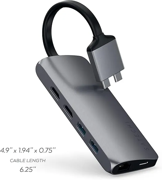 Satechi USB C Hub Dual Multimedia Adapter, USB C Docking Station with 2 4K HDMI, 60W USB C PD Charging, 2 USB-A Data, Ethernet, Micro/SD Card Readers, for MacBook Pro/Air M1 M2 M3 - Space Gray
