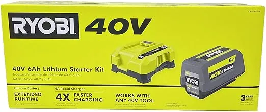 RYOBI 40V Lithium-Ion 6.0 Ah High Capacity Battery and Rapid Charger Kit (Bulk Packaged)