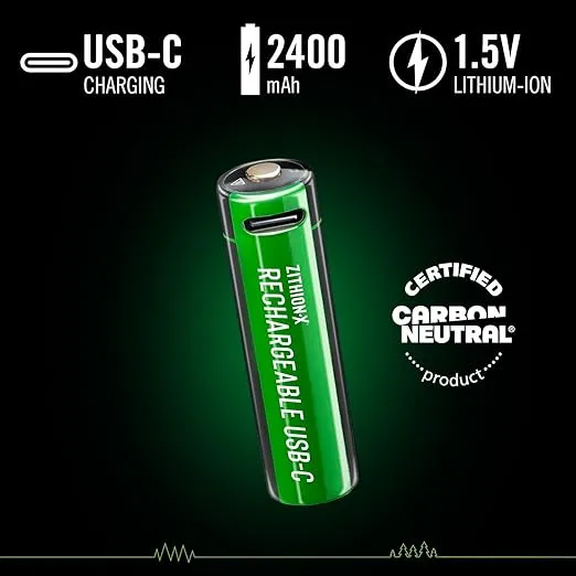 Coast AA USB-C Rechargeable Batteries, ZITHION-X, Lithium Ion 1.5v 2400 mAh, Long Lasting, Charges Under 2.5 Hours, Charging Cable Included, 4-Battery Pack