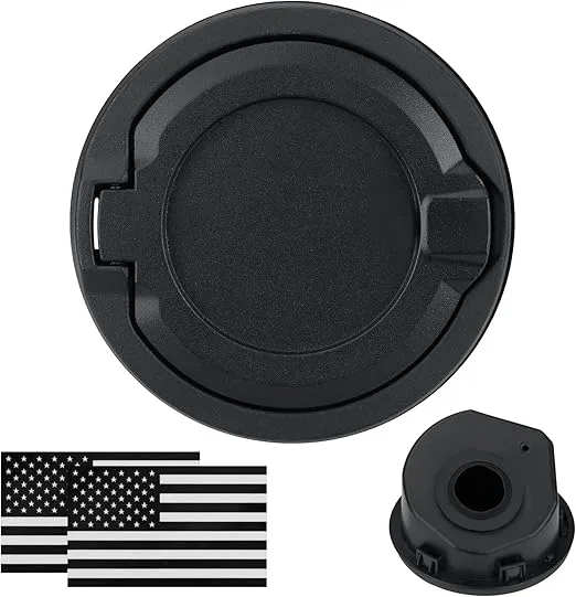Fuel Filler Door Cap Black Gas Cover Cap Compatible with Jeep Wrangler 2018-2024 JL & JLU 2 door and 4 door + US Flag sticker, Aluminum+ABS Accessories
