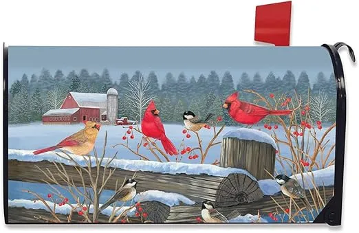 Briarwood Lane Birds of Winter Cardinals Magnetic Mailbox Cover Snowy Standard