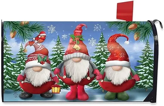 Winter Gnomes Christmas Magnetic Mailbox Cover Santa Hat Briarwood Lane