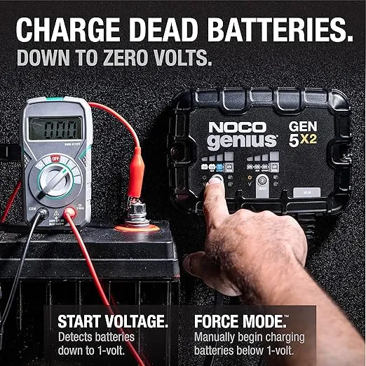 NOCO Genius GEN5X2, 2-Bank, 10A (5A/Bank) Smart Marine Battery Charger, 12V Waterproof Onboard Boat Charger, Battery Maintainer and Desulfator for AGM, Lithium (LiFePO4) and Deep-Cycle Batteries