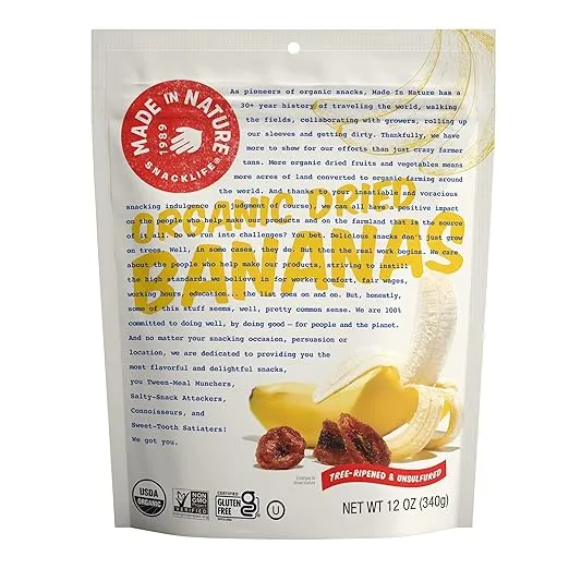 Made In Nature Organic Dried Chewy Banana Slices, 12 Ounce (Pack of 1) – Vegan Snack, Non-GMO, Unsulfured, Gluten Free, Kosher