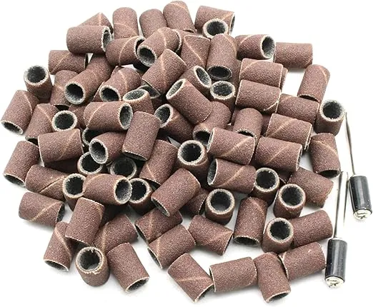 TEMO 100 pc 1/4 Inch Sand Drum Grit 180 Medium with 2 pc 1/8 Inch Mandrel for Dremel Rotary Tools