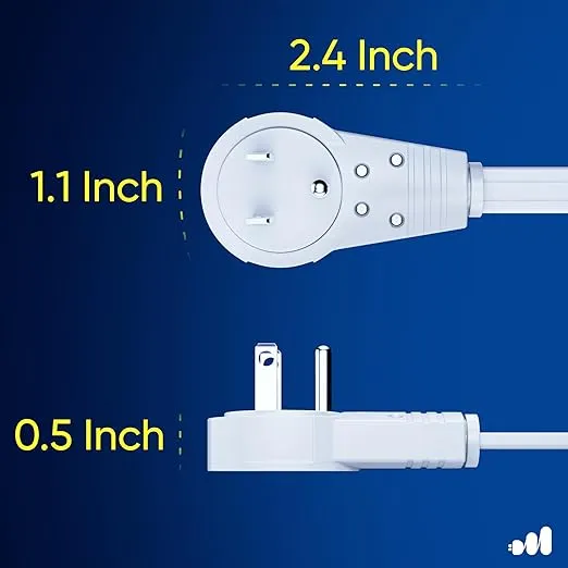 Maximm Cable 6 Ft 360° Rotating Flat Plug Extension Cord/Wire, 16 AWG Multi 3 Outlet Extension Wire, 3 Prong Grounded Wire - White - UL Certified