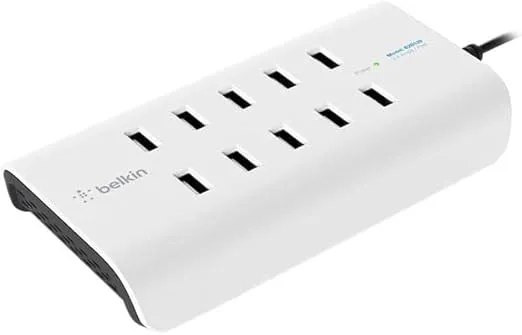 Belkin Rockstar 10 Port Usb Charging Station Power Strip - Experience Fast Charging With Power Supply Of 2.4amp/Port - Space Saver Usb Multiport Charger Designed For Desktop & Bedroom Organization
