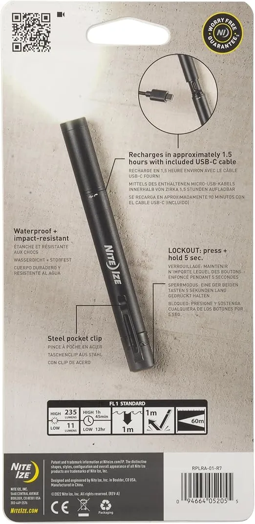 Nite Ize Radiant Rechargeable Pen Light - Rechargeable Pen Flashlight - Mini Flashlight for Job Sites or Emergency Kits - Small Pen Flashlight - Waterproof and Impact-Tested - USB Rechargeable