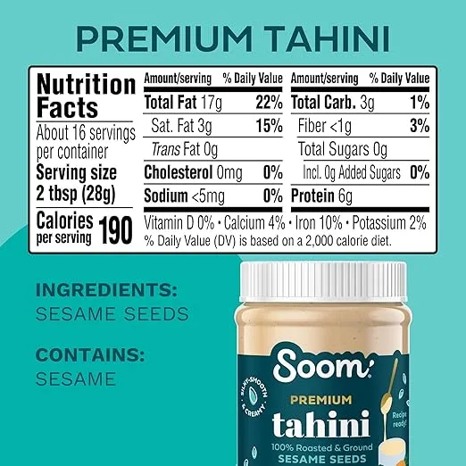 Soom Foods Ground Premium Sesame Tahini Paste 16oz (2 Pack) | Silky Smooth Texture in Hummus, Dips, Dressings | Vegan, Nut-Free, Gluten-Free, Dairy-Free, Paleo, Keto