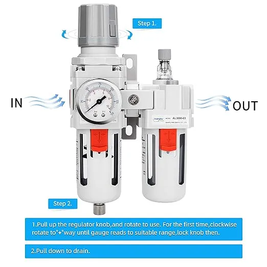 NANPU 3/8" NPT Compressed Air Filter Regulator Lubricator Combo Water/Oil Trap Separator - Gauge(0-150 psi), Poly Bowl, Semi-Auto Drain, Bracket - 3 in 1 Two Unit
