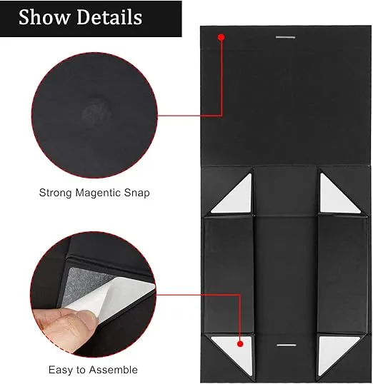 Gift Box with Lid for Presents 10.5x7.5x3.1 Inches with Ribbon and Magnetic Closure(1-Pack) (Black)