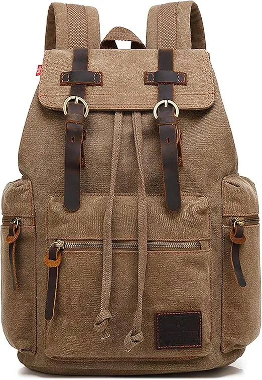 HuaChen Vintage Canvas Backpack,17" Laptop Backpacks Rucksack,Shoulder Travel Camping Hiking Backpacks for Men Women