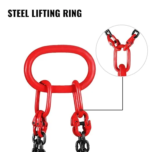 VEVOR Chain Sling 5/16 Inch X 5 Ft Chain Sling for Engine Hoist G80 Alloy Steel Lifting Sling Chains 3 Ton with 4 Leg Grab Hooks