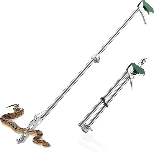 60“ Snake Tongs Collapsible Grabber, Professional Reptile Snake Catcher Wide Jaw Handling Tool, Stainless Steel Snake Hook