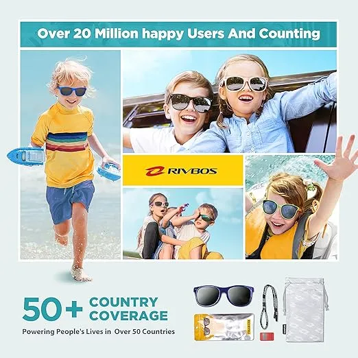 RIVBOS Kids Sunglasses Polarized UV Protection Flexible Rubber Glasses Shades with Strap for Boys Girls RBK004