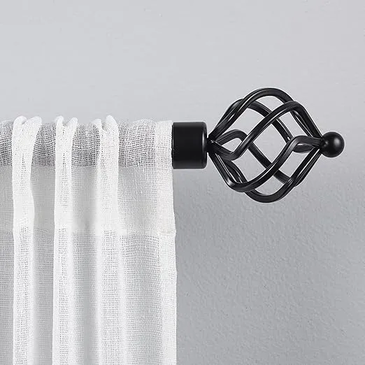 Exclusive Home Torch 1" Curtain Rod and Coordinating Finial Set, Matte Black, Adjustable 66"-120"