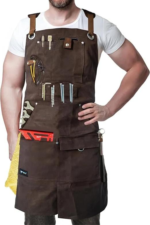 FIGHTECH Shop Apron - Heavy Duty Wood Working Apron for Men with Tool Pockets for Woodworkers Blacksmiths Carpenters M-XXL