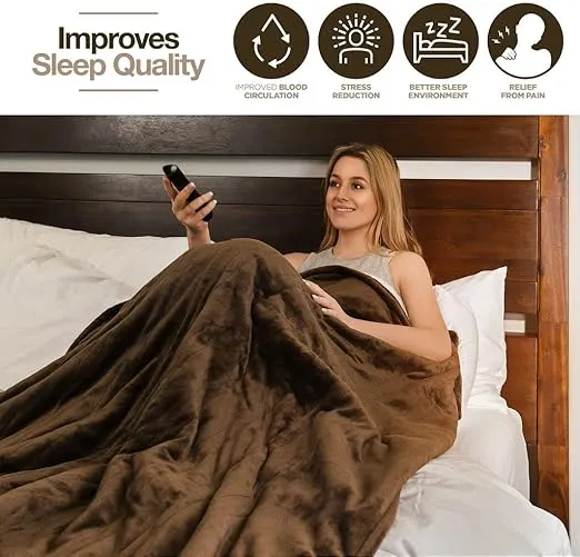 Medical king Heated Blanket, Machine Washable Extremely Soft & Comfortable Electric Blanket Throw Fast Heating with Hand Controller 10 Heating Settings & auto Shut-Off (Brown, 50 x 60)