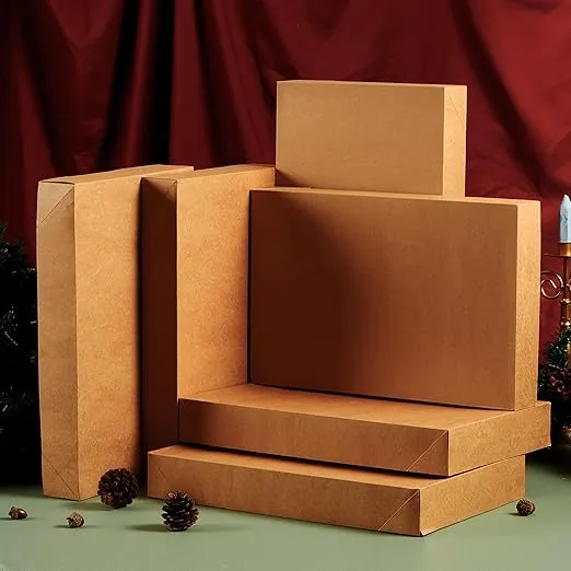 JOYIN 12 PCS Kraft Large Gift Boxes 17" x 11" x 2.4" Brown Cardboard Shirt Boxes with Lids for Sweaters, Robes for Christmas, Holiday, Xmas, Father's Day, Birthdays Gift Wrapping