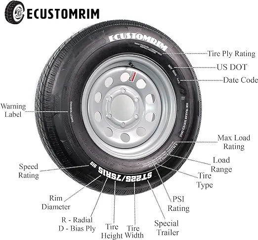 eCustomrim 2-Pack Trailer Tires On Rims 4.80-8 480-8 4.80 X 8 8 in. Load Range B 4 Lug Bolt Wheel White - 2 Year Warranty w/Free Roadside