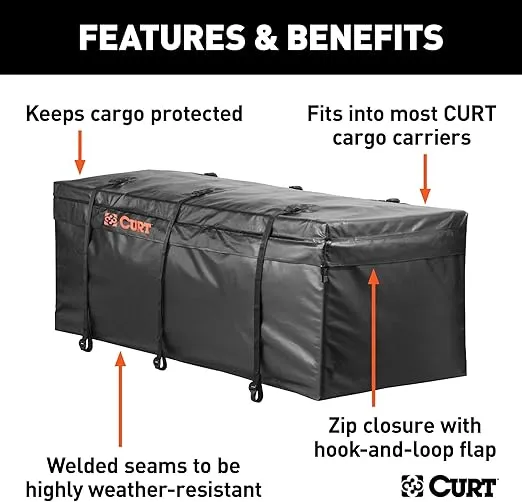 CURT 18211 56 x 22 x 21-Inch Weather-Resistant Black Vinyl Cargo Bag for Hitch Carrier