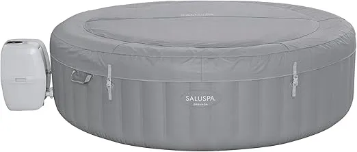 Bestway SaluSpa Grenada AirJet 6 to 8 Person Inflatable Hot Tub Round Portable Outdoor Spa with 190 Soothing AirJets and Cover, Gray