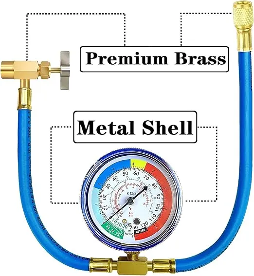 R134A Refrigerator Freon Recharge Hose Kit, R134A AC Refrigerant Charging Hose Gauge, Bullet Piercing Valve Hose Refrigerant Can Tap, R134a Self-Sealing Adapter for Home AC Refrigerant System