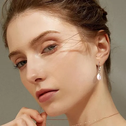 14K Gold Pearl Dangle Earrings for Women,925 Sterling Silver Double Pearl Drop Earrings,Leverback Irregular Pearl Hypoallergenic Earrings