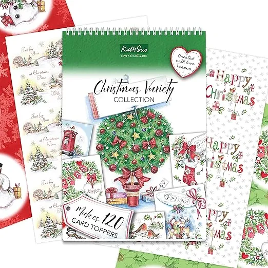 Katy Sue Christmas Variety Paper Craft Pad for Christmas Card Making, Crafting & Scrapbooking. Contains 120 Card Toppers for Holiday & Christmas Paper Card Crafting