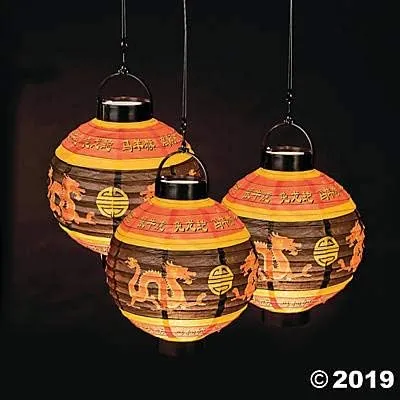 Fun Express 2024 Light Up Paper Hanging Chinese Lanterns (3 Piece Set) Chinese New Year Party Decor