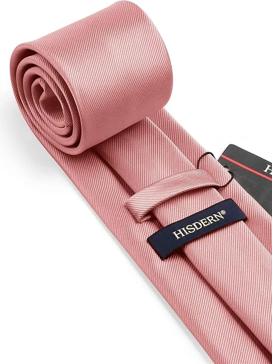 HISDERN Mens Ties Solid Color Wedding Ties and Pocket Square Neckties Clip Sets Business Formal Satin Ties for Men