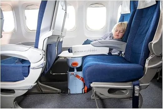 JetKids by Stokke BedBox, Blue Sky - Kid's Ride-On Suitcase & In-Flight Bed - Help Your Child Relax & Sleep on the Plane - Approved by Many Airlines - Best for Ages 3-7