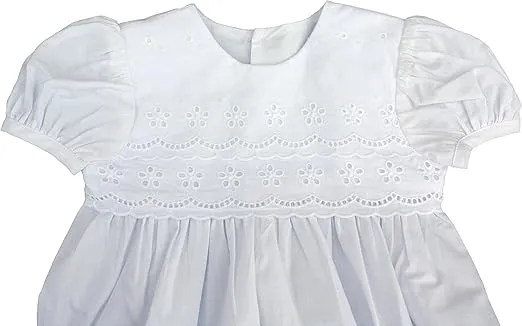White Cotton Christening Baptism Gown with Lace Border with Bonnet