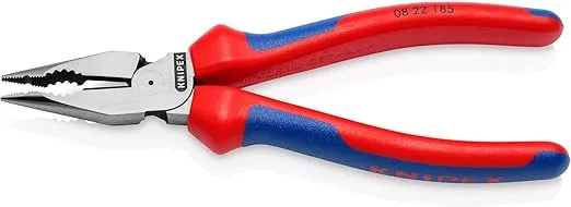 KNIPEX 08 22 185 Pointed Combination Pliers with Comfort Handles Black Atramentized 185 mm