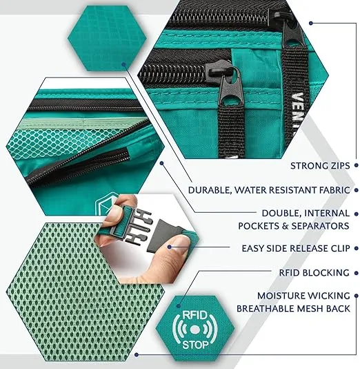 VENTURE 4TH Travel Money Belt - Slim Passport Holder RFID Blocking Travel Pouch to Protect Cash, Credit Cards and Travel Documents