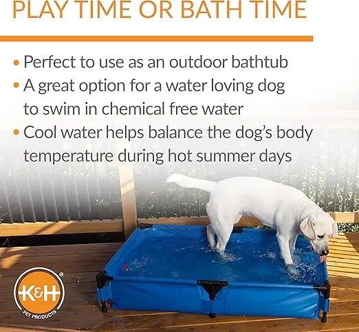 K&H Pet Products Portable Dog Pool & Pet Bath for Dogs and Puppies, Swimming Pool for Large Dogs Heavy Duty, Plastic Wading Pet Pool with Drain, X-Large 32 X 50 X 9 Inches
