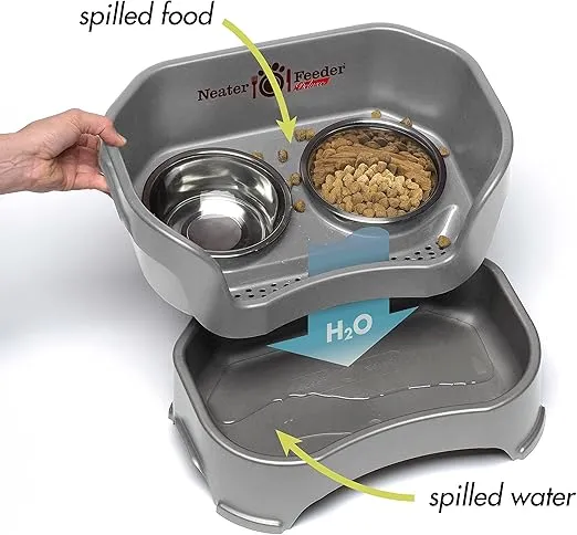 Neater Feeder Deluxe CAT Mess Proof Feeder for Cats, 1 Cup Food & 1-1/2 Cup Water Whisker-Friendly Stainless Steel Bowls, Elevated, No Spill, Non-Tip, Non-Slip. Made in USA