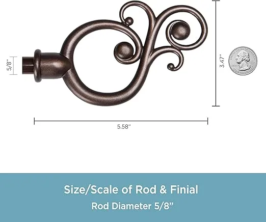 Kenney KN65261 Valencia Large Plastic Scroll End Standard Decorative Window Curtain Rod, 48-84" Adjustable Length, Chocolate Finish, 5/8" Diameter Steel Tube